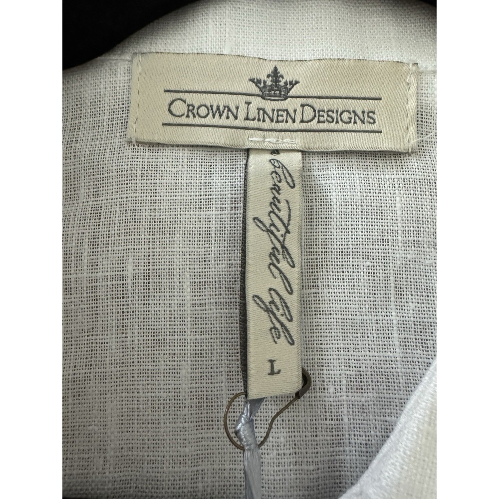 NWT Crown Linen Designs White 100% Linen Long Sleeve Tunic Sz L Button Down - Picture 6 of 11